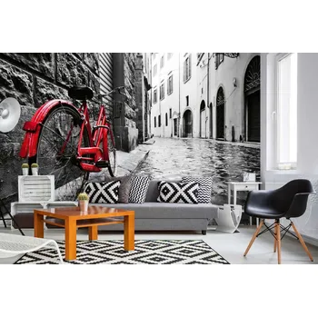 Fototapeta DIMEX | Samolepicí vliesová fototapeta na zeď Vintage červené kolo MA-5-2796 | 375 x 250 cm | červená, bílá, černá + Samolepicí vliesová fototapeta na stěnu DIMEX Vintage červené kolo MA52796 v rozměru 375 x 250 cm