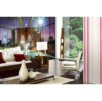 Fototapeta DIMEX | Samolepicí vliesová fototapeta na zeď Prázdný Brooklynský most MA-5-2971 | 375 x 250 cm | modrá, bílá, fialová, hnědá + Samolepicí vliesová fototapeta na stěnu DIMEX Prázdný Brooklynský most MA52971 v rozměru 375 x 250 cm