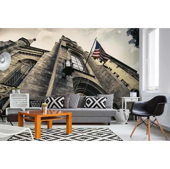 Fototapeta DIMEX | Samolepicí vliesová fototapeta na zeď Detail budovy, New York MA-5-2970 | 375 x 250 cm | modrá, červená, bílá, hnědá, šedá + Samolepicí vliesová fototapeta na stěnu DIMEX Detail budovy, New York MA52970 v rozměru 375 x 250 cm