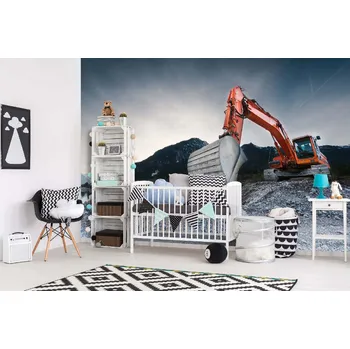 Fototapeta DIMEX | Samolepicí vliesová fototapeta na zeď Oranžové rypadlo MA-5-2707 | 375 x 250 cm | oranžová, šedá + Samolepicí vliesová fototapeta na stěnu DIMEX Oranžové rypadlo MA52707 v rozměru 375 x 250 cm