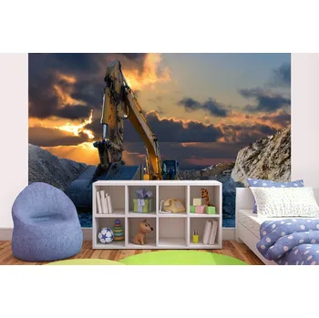 Fototapeta DIMEX | Samolepicí vliesová fototapeta na zeď Pásové rypadlo MA-5-2716 | 375 x 250 cm | modrá, žlutá, šedá + Samolepicí vliesová fototapeta na stěnu DIMEX Pásové rypadlo MA52716 v rozměru 375 x 250 cm