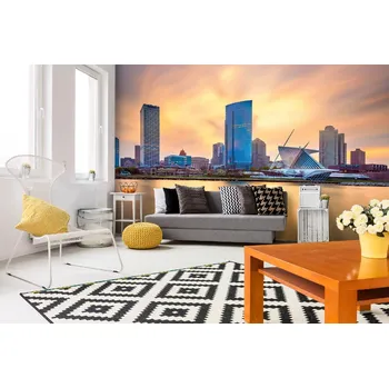 Fototapeta DIMEX | Samolepicí vliesová fototapeta na zeď Centrum Milwaukee MA-5-2948 | 375 x 250 cm | modrá, oranžová, šedá + Samolepicí vliesová fototapeta na stěnu DIMEX Centrum Milwaukee MA52948 v rozměru 375 x 250 cm