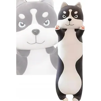 plyšák DLOUHÝ ČERNÝ PES HUSKY POLŠTÁŘ PLYŠOVÁ HRAČKA PRO DĚTI PLYŠÁK 90 cm