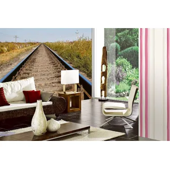 Fototapeta DIMEX | Samolepicí vliesová fototapeta na zeď Železniční trať MA-5-2852 | 375 x 250 cm | zelená, modrá, šedá + Samolepicí vliesová fototapeta na stěnu DIMEX Železniční trať MA52852 v rozměru 375 x 250 cm