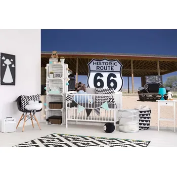 Fototapeta DIMEX | Samolepicí vliesová fototapeta na zeď Auta na trase 66 MA-5-2703 | 375 x 250 cm | modrá, bílá, hnědá + Samolepicí vliesová fototapeta na stěnu DIMEX Auta na trase 66 MA52703 v rozměru 375 x 250 cm