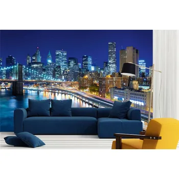 Fototapeta DIMEX | Samolepicí vliesová fototapeta na zeď Financial District, Manhattan MA-5-2946 | 375 x 250 cm | modrá, žlutá, hnědá + Samolepicí vliesová fototapeta na stěnu DIMEX Financial District, Manhattan MA52946 v rozměru 375 x 250 cm