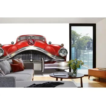 Fototapeta DIMEX | Samolepicí vliesová fototapeta na zeď Maska retro automobilu II. MA-5-2198 | 375 x 250 cm | červená, bílá, metalická + Samolepicí vliesová fototapeta na stěnu DIMEX Maska retro automobilu II. MA52198 v rozměru 375 x 250 cm