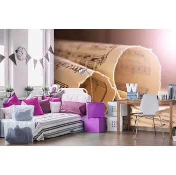 Fototapeta DIMEX | Samolepicí vliesová fototapeta na zeď Retro notový záznam MA-5-2130 | 375 x 250 cm | bílá, béžová, černá + Samolepicí vliesová fototapeta na stěnu DIMEX Retro notový záznam MA52130 v rozměru 375 x 250 cm