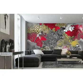 Fototapeta DIMEX | Samolepicí vliesová fototapeta na zeď Abstraktní květy MA-5-2497 | 375 x 250 cm | červená, bílá, černá, hnědá, šedá + Samolepicí vliesová fototapeta na stěnu DIMEX Abstraktní květy MA52497 v rozměru 375 x 250 cm