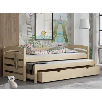 Dětská postel Dětská postel z masivu borovice MONI s přistýlkou a šuplíky - 200x80 cm - PŘÍRODNÍ BOROVICE