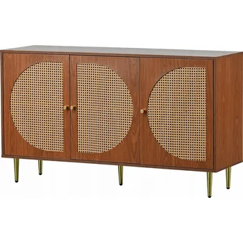 Komoda Kredence, komody S 3 ratanovými dvířky ořech 129,8 x 40 x 76 cm