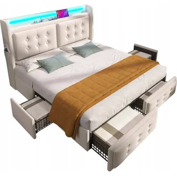 Postel Čalouněná postel 160x200, dvoulůžko 160x200 cm USB C 4 zásuvky + Matrace