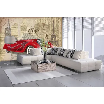 Fototapeta DIMEX | Samolepicí vliesová fototapeta na zeď Plakát Vintage MA-5-2213 | 375 x 250 cm | červená, béžová, hnědá + Samolepicí vliesová fototapeta na stěnu DIMEX Plakát Vintage MA52213 v rozměru 375 x 250 cm