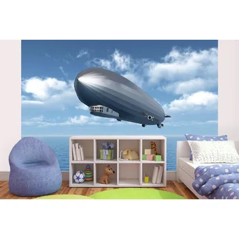 Fototapeta DIMEX | Samolepicí vliesová fototapeta na zeď Vzducholoď nad oceánem MA-5-2791 | 375 x 250 cm | modrá, bílá, metalická + Samolepicí vliesová fototapeta na stěnu DIMEX Vzducholoď nad oceánem MA52791 v rozměru 375 x 250 cm