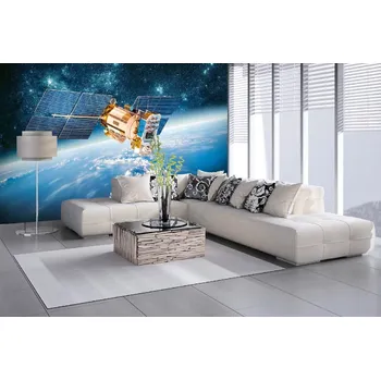 Fototapeta DIMEX | Samolepicí vliesová fototapeta na zeď Satelit obíhající Zemi MA-5-2254 | 375 x 250 cm | modrá, bílá, hnědá + Samolepicí vliesová fototapeta na stěnu DIMEX Satelit obíhající Zemi MA52254 v rozměru 375 x 250 cm