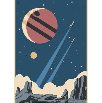Obraz PLAKÁT RAKETY PLANETY A HVĚZDY VE STYLU v rámu 30 x 40 cm