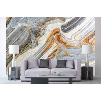 Fototapeta DIMEX | Samolepicí vliesová fototapeta na zeď Řez achátu MA-5-2454 | 375 x 250 cm | modrá, bílá, oranžová + Samolepicí vliesová fototapeta na stěnu DIMEX Řez achátu MA52454 v rozměru 375 x 250 cm