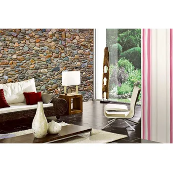 Fototapeta DIMEX | Samolepicí vliesová fototapeta na zeď Oblázková zeď MA-5-2357 | 375 x 250 cm | červená, černá, hnědá, šedá + Samolepicí vliesová fototapeta na stěnu DIMEX Oblázková stěnu DIMEX MA52357 v rozměru 375 x 250 cm