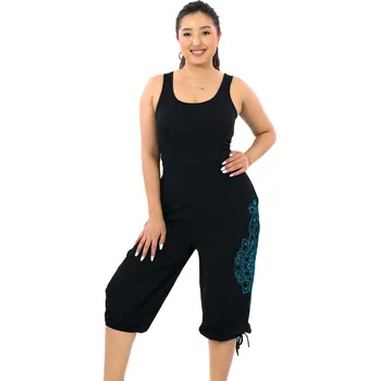 Dámské kraťasy Himalife 3/4 kraťasy Kamea - černá s tyrkysovou Velikost: L/XL - Móda pro plnoštíhlé, Oblečení nadměrné velikosti