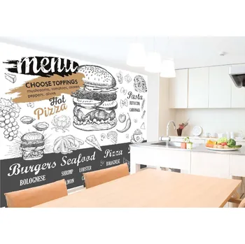 Fototapeta DIMEX | Samolepicí vliesová fototapeta na zeď Nabídka restaurace - bílá MA-5-2124 | 375 x 250 cm | bílá, černá, žlutá, šedá + Samolepicí vliesová fototapeta na stěnu DIMEX Nabídka restaurace - bílá MA52124 v rozměru 375 x 250 cm