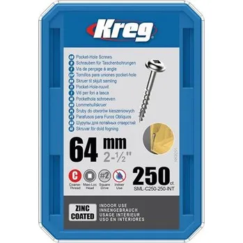 Šroub IGM Kreg Zinc Maxi-Loc Šrouby pro skryté spoje - 64 mm, hrubý závit, 250 ks, SML-C250-250