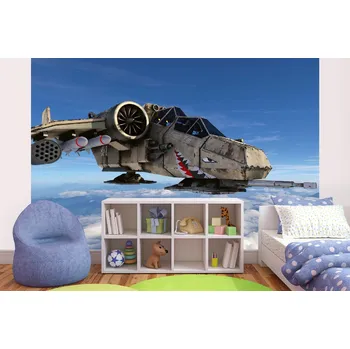 Fototapeta DIMEX | Samolepicí vliesová fototapeta na zeď Stíhací letadlo MA-5-2845 | 375 x 250 cm | modrá, červená, bílá, šedá + Samolepicí vliesová fototapeta na stěnu DIMEX Stíhací letadlo MA52845 v rozměru 375 x 250 cm