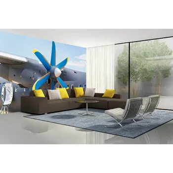 Fototapeta DIMEX | Samolepicí vliesová fototapeta na zeď Osobní letadlo MA-5-2825 | 375 x 250 cm | modrá, bílá, šedá + Samolepicí vliesová fototapeta na stěnu DIMEX Osobní letadlo MA52825 v rozměru 375 x 250 cm