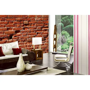 Fototapeta DIMEX | Samolepicí vliesová fototapeta na zeď Rozpadlá cihlová zeď MA-5-2665 | 375 x 250 cm | oranžová + Samolepicí vliesová fototapeta na stěnu DIMEX Rozpadlá cihlová stěnu DIMEX MA52665 v rozměru 375 x 250 cm