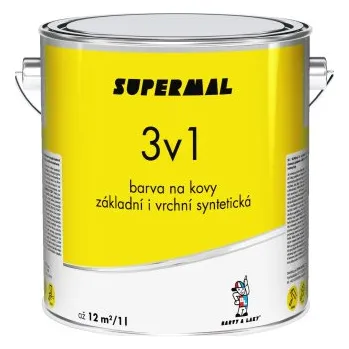 barva na kov Supermal 3v1 S2177 0100 bílá vrchní syntetická barva na kovy, 2,5 l