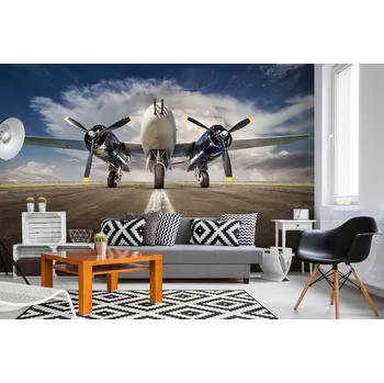 Fototapeta DIMEX | Samolepicí vliesová fototapeta na zeď Historické válečné letadlo MA-5-2840 | 375 x 250 cm | modrá, bílá, šedá + Samolepicí vliesová fototapeta na stěnu DIMEX Historické válečné letadlo MA52840 v rozměru 375 x 250 cm