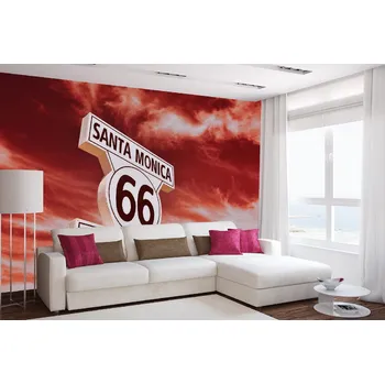 Fototapeta DIMEX | Samolepicí vliesová fototapeta na zeď Route 66 v Santa Monice MA-5-2856 | 375 x 250 cm | červená, bílá, černá + Samolepicí vliesová fototapeta na stěnu DIMEX Route 66 v Santa Monice MA52856 v rozměru 375 x 250 cm