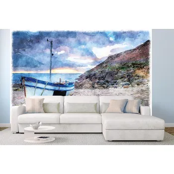 Fototapeta DIMEX | Samolepicí vliesová fototapeta na zeď Rybářská loď MA-5-2778 | 375 x 250 cm | zelená, modrá, šedá + Samolepicí vliesová fototapeta na stěnu DIMEX Rybářská loď MA52778 v rozměru 375 x 250 cm