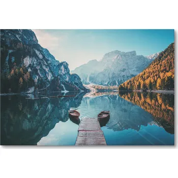 Obraz Obraz na plátně LODĚ NA JEZEŘE BRAIES ITÁLIE 30 x 20 cm