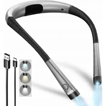 Lampička LED LAMPičKA NA KRK NA ČTENÍ KNIH – 3 BARVY SVĚTLA + 5 ÚROVNÍ JASU Koanni
