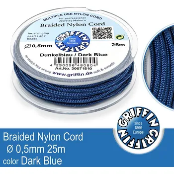 Nit Braided NYLON (splétaná nit na náramky) GRIFFIN síla nitě 0,5mm cívka 25m. Barva Dark Blue..