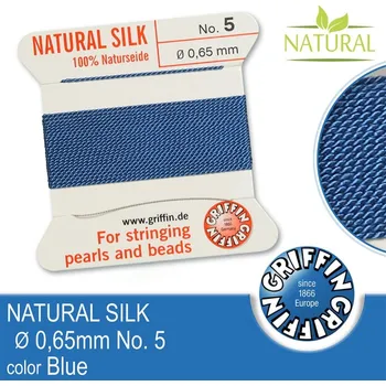 Nit Hedvábná nit s jehlou GRIFFIN síla nitě 0,65mm No.5 délka 2m. Barva Blue