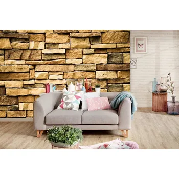 Fototapeta DIMEX | Samolepicí vliesová fototapeta na zeď Textura kamenné zdi MA-5-2383 | 375 x 250 cm | hnědá + Samolepicí vliesová fototapeta na stěnu DIMEX Textura kamenné zdi MA52383 v rozměru 375 x 250 cm