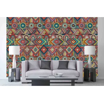 Fototapeta DIMEX | Samolepicí vliesová fototapeta na zeď Indiánský vzor MA-5-2503 | 375 x 250 cm | modrá, červená, bílá, žlutá, růžová + Samolepicí vliesová fototapeta na stěnu DIMEX Indiánský vzor MA52503 v rozměru 375 x 250 cm