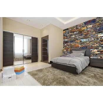 Fototapeta DIMEX | Samolepicí vliesová fototapeta na zeď Stará tradiční kamenná zeď MA-5-2444 | 375 x 250 cm | modrá, hnědá, šedá + Samolepicí vliesová fototapeta na stěnu DIMEX Stará tradiční kamenná stěnu DIMEX MA52444 v rozměru 375 x 250 cm