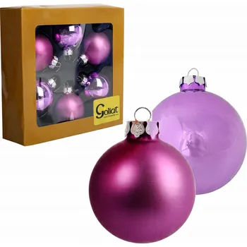 Vánoční dekorace Sada 6 skleněných vánočních koulí, fialová barva