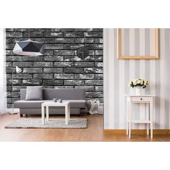 Fototapeta DIMEX | Samolepicí vliesová fototapeta na zeď Tmavě šedé cihly MA-5-2659 | 375 x 250 cm | bílá, černá + Samolepicí vliesová fototapeta na stěnu DIMEX Tmavě šedé cihly MA52659 v rozměru 375 x 250 cm