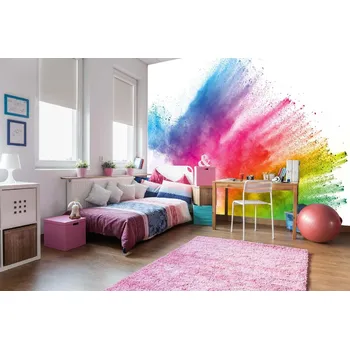 Fototapeta DIMEX | Samolepicí vliesová fototapeta na zeď Barevná exploze prášku MA-5-2551 | 375 x 250 cm | zelená, modrá, červená, žlutá, růžová + Samolepicí vliesová fototapeta na stěnu DIMEX Barevná exploze prášku MA52551 v rozměru 375 x 250 cm