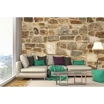 Fototapeta DIMEX | Samolepicí vliesová fototapeta na zeď Hnědá kamenná zeď MA-5-2401 | 375 x 250 cm | bílá, béžová, hnědá + Samolepicí vliesová fototapeta na stěnu DIMEX Hnědá kamenná stěnu DIMEX MA52401 v rozměru 375 x 250 cm