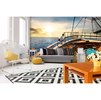 Fototapeta DIMEX | Samolepicí vliesová fototapeta na zeď Dřevěná plachetnice MA-5-2768 | 375 x 250 cm | modrá, žlutá, hnědá + Samolepicí vliesová fototapeta na stěnu DIMEX Dřevěná plachetnice MA52768 v rozměru 375 x 250 cm