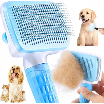 Kartáč pro zvířata Kartáč na vyčesávání srsti, samočisticí hřeblo nerezová ocel