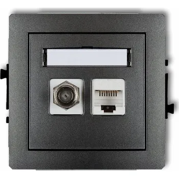 Elektrická zásuvka SAT zásuvka typu F + RJ45 5e KARLIK DECO GRAFITOVÁ