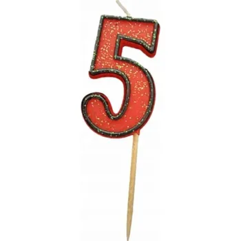 Svíčka Červená svíčka ve tvaru číslice 5