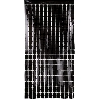 Metalická párty závěs černý, čtvercový vzor, 100x200 cm