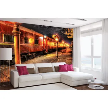 Fototapeta DIMEX | Samolepicí vliesová fototapeta na zeď Vlak a plameny MA-5-2899 | 375 x 250 cm | černá, oranžová, šedá + Samolepicí vliesová fototapeta na stěnu DIMEX Vlak a plameny MA52899 v rozměru 375 x 250 cm