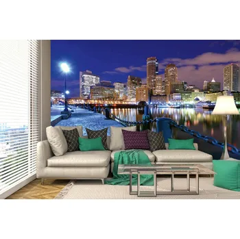 Fototapeta DIMEX | Samolepicí vliesová fototapeta na zeď Financial District, Boston MA-5-2938 | 375 x 250 cm | modrá, bílá, černá, žlutá, hnědá + Samolepicí vliesová fototapeta na stěnu DIMEX Financial District, Boston MA52938 v rozměru 375 x 250 cm